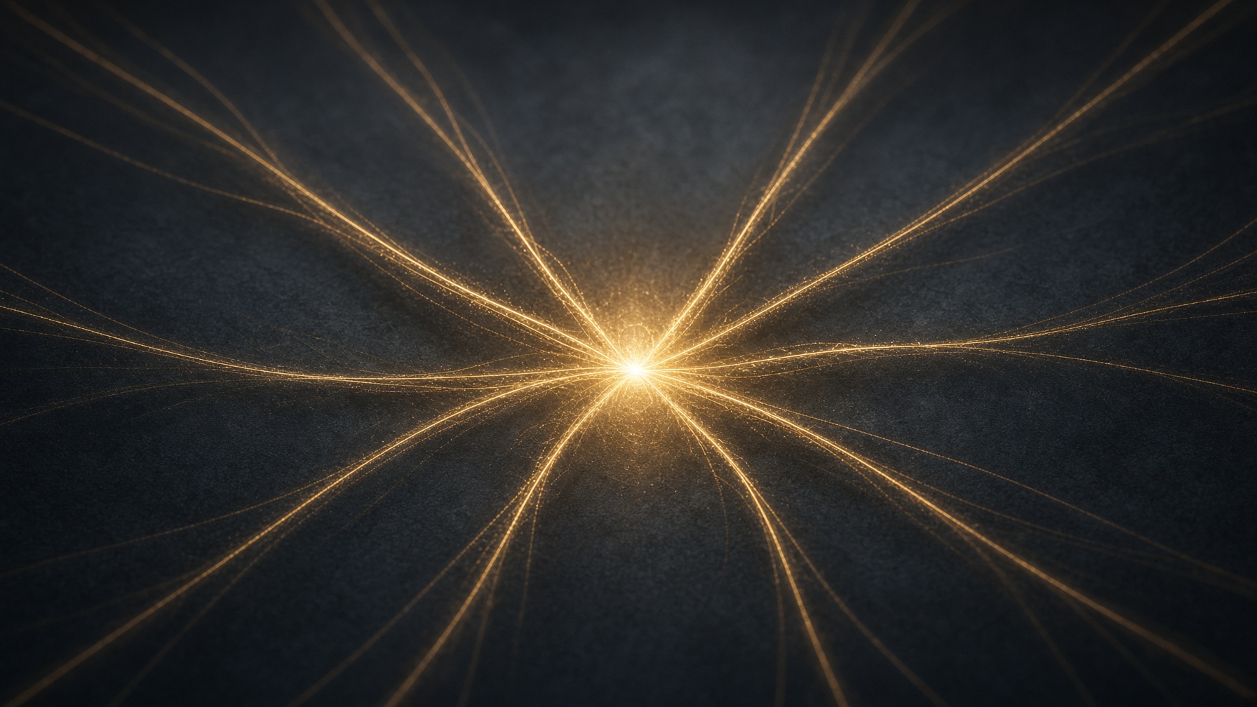 Golden threads converging into a single knot of light against dark slate